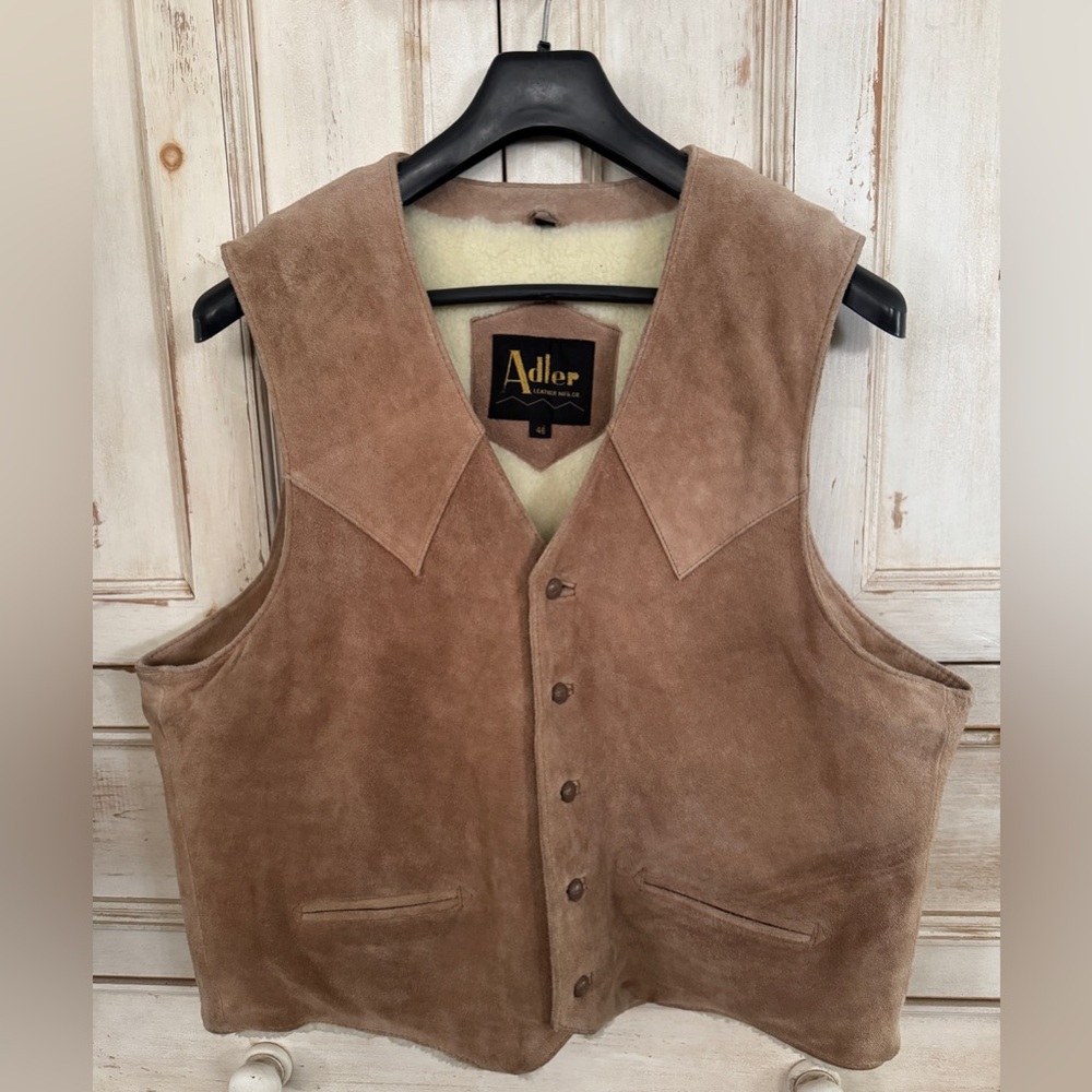Adler Vintage Men's Western Leather/SherpaTan Suede Vest Size 46